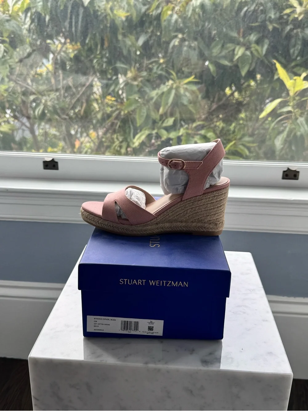 Brand New Stuart Weitzman Blush Pink Espadrille Wedge Sandals - Picture 1 of 3